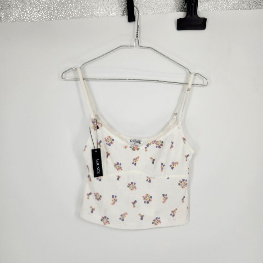 Lounge Women's Small Floral White Cami Tank Top And Shorts Set NWT